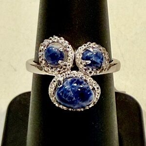 QJ JEWELRY BLUE AVENTURINE QUARTZ AAA 1.97ctw Topaz AA 0.30ctw 925 Silver Ring 7